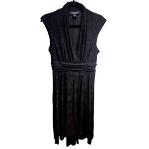 Perceptions New York Dress M Black Textured‎ Maxi Deep V Sleeveless Evening